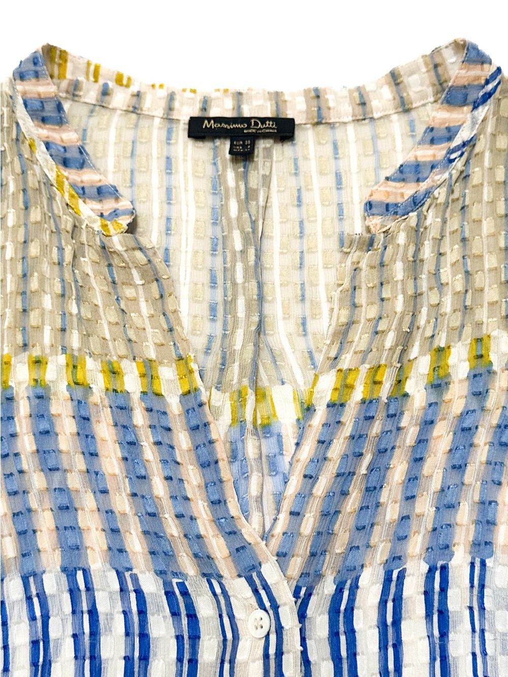Massimo Dutti Mixed Stripe Patterned Silk Chiffon Sleeveless Button Down Shirt